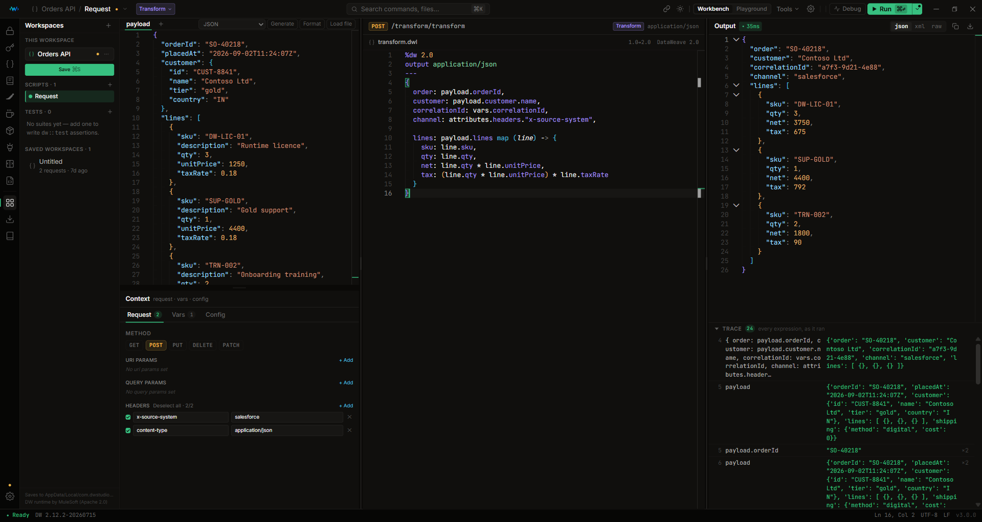 DataWeave Studio workbench